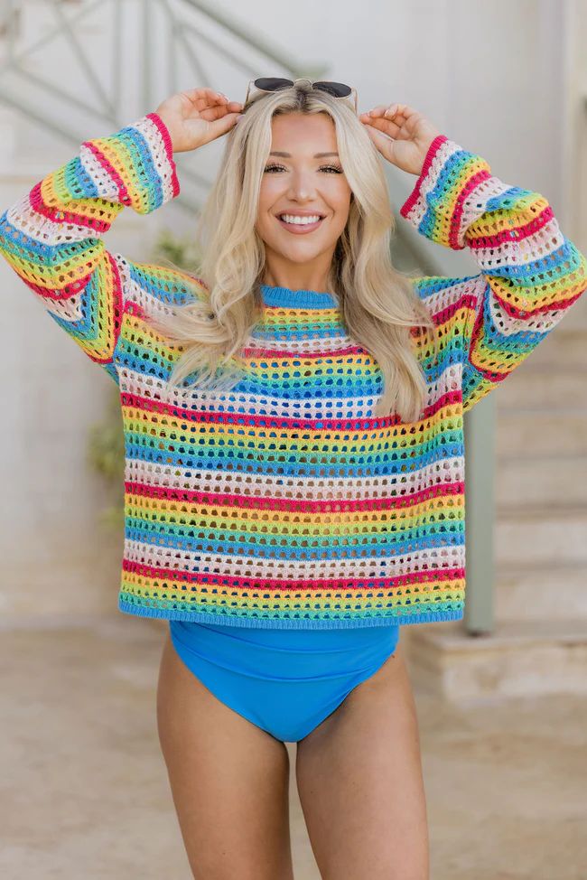 Chasing Rainbows Crochet Sweater FINAL SALE | Pink Lily