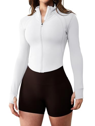 GYM RAINBOW Womens Zip Up Athletic Jacket Lightweight Contour Fit Gym Fitness Workout Jackets with Thumb Holes(#1 White,XX-Large) | Amazon (US)