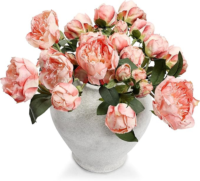 Peonies Artificial Flowers - 2 Bouquets Pink Peonies with Stems Fake Silk Flower Arrangements for... | Amazon (US)