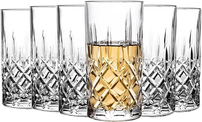 Highball Glasses Collins Tall Beverage Set of 6, 14 Ounce Cups Glassware for Drinks, Water, Beer,... | Amazon (US)