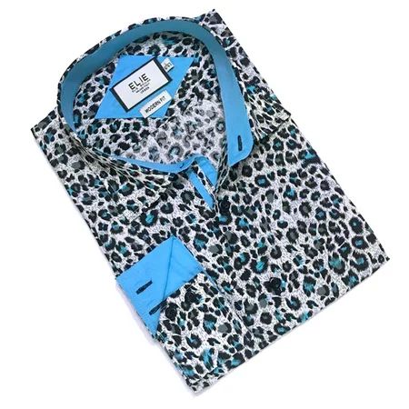 Elie Balleh Blue Leopard Boy's Dress Casual Button Down Shirt | Walmart (US)