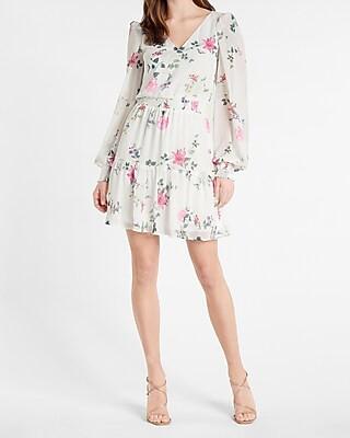 Floral Smocked Waist Ruffle Dress | Express