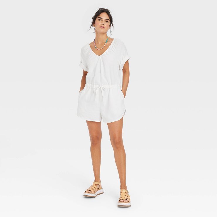 Women's Short Sleeve Linen Romper - Universal Thread | Target