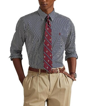 Slim Fit Stripe Stretch Poplin Long Sleeve Woven Shirt | Dillard's