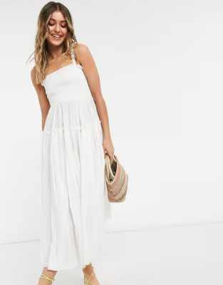 ASOS DESIGN cami midi sundress with raw edges in white | ASOS (Global)