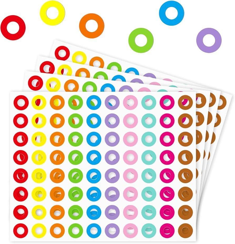 Hole Reinforcement Stickers Labels,10 Colors,Pack of 1440 | Amazon (US)