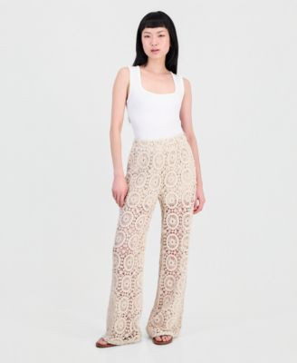 And Now This Women's Cotton Crochet Wide-Leg Pants, Macy's Exclusive - Flax | Macy's