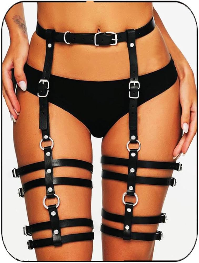 COSYDAYS Black Leg Harness Leather Thigh Garter Belt Punk Leg Straps for Women | Amazon (US)