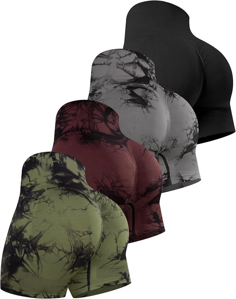 CHRLEISURE Women's 4 Packs Workout Gym Shorts, High Waisted Butt Lifting Scrunch Butt Seamless Bo... | Amazon (US)