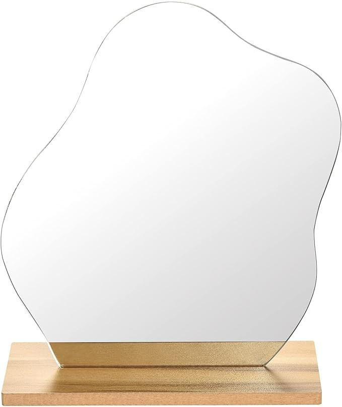 Irregular Acrylic Makeup Mirror with Wooden Base Cosmetic Mirror for Aesthetic Desk, Dresser, Bed... | Amazon (US)
