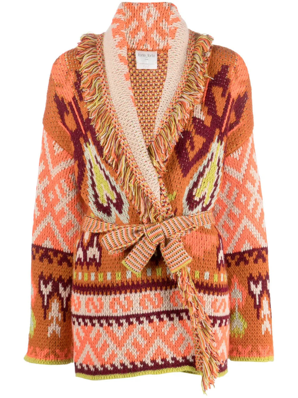 Forte Forte patterned-jacquard Belted Cardigan - Farfetch | Farfetch Global