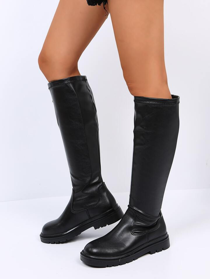 Women's New High Heel Mid-Calf Boots, Black, Simple Design,Style With Black Dress Pointed Toe, Zi... | SHEIN