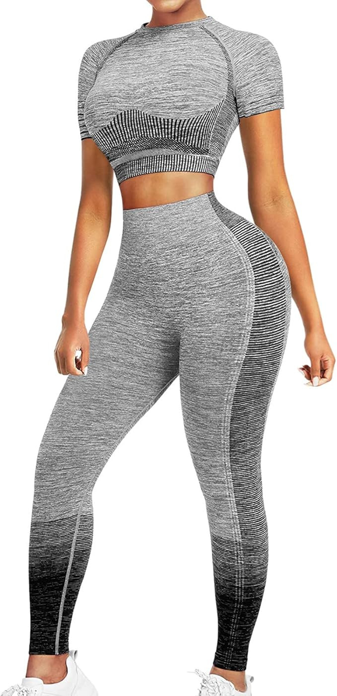 JOYMODE Workout Sets for Women 2 Piece High Waist Seamless Leggings and Crop Top Yoga Outfit | Amazon (US)