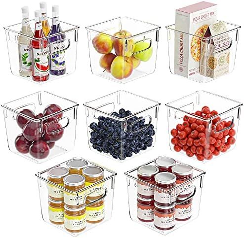 Huolewa Set Of 8 Pantry Bins, Refrigerator Organizer Bins with Handle for Pantry, Fridge, Freezer... | Amazon (US)