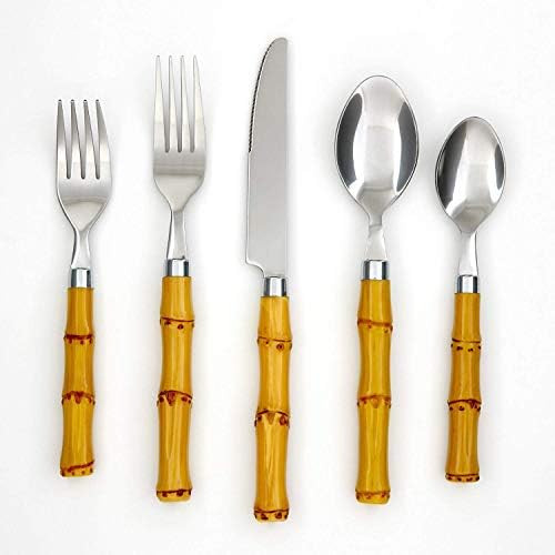 Cambridge Silversmiths Bamboo Plastic 20 Piece Flatware Set, Silver | Amazon (US)