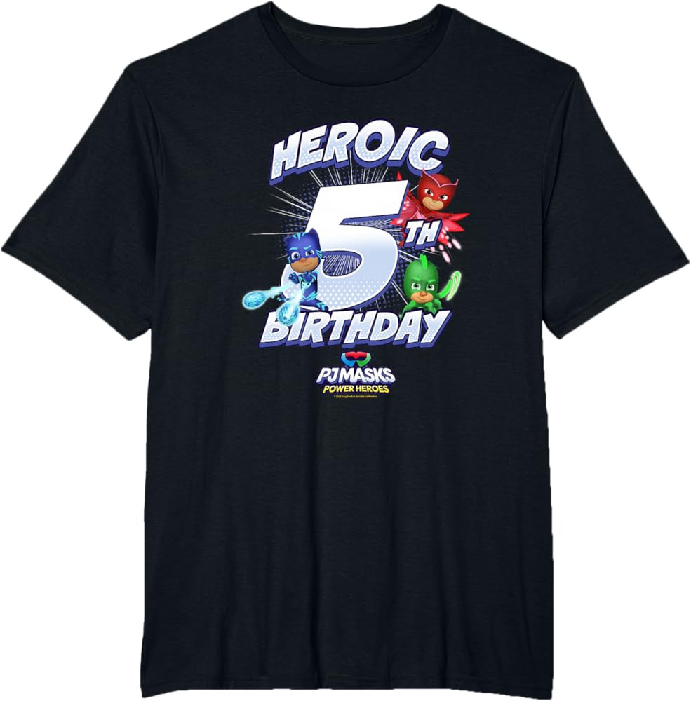 PJ Masks Group Shot Heroic 5th Birthday T-Shirt | Amazon (US)