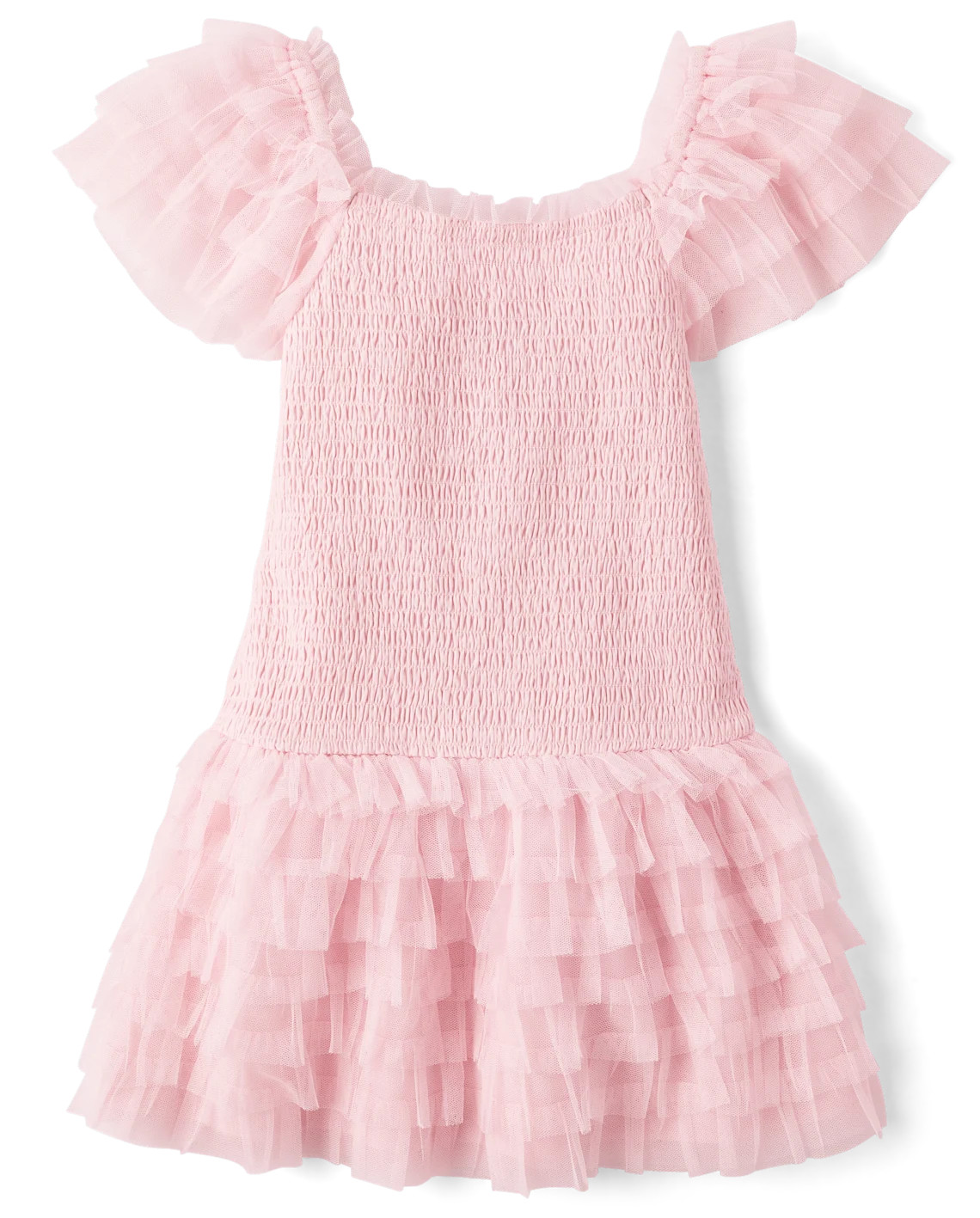 Girls Smocked Tulle Ruffle Dress - pink | The Children's Place
