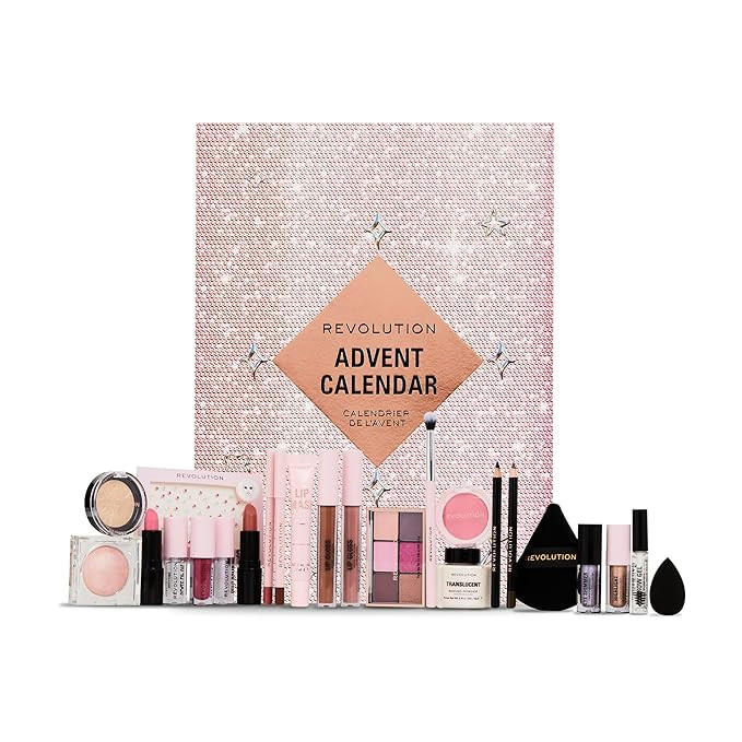 Revolution Beauty 24-Piece Holiday Beauty Advent Calendar, Makeup Gift Set with Lip Gloss, Nouris... | Amazon (US)