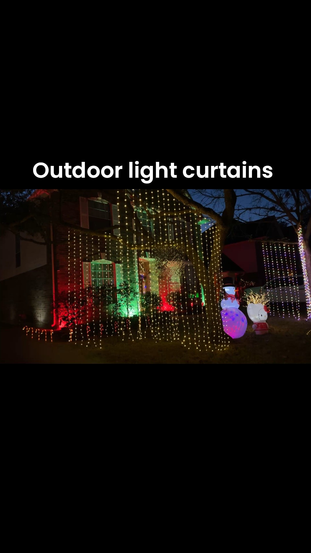 These light curtains draped from the trees are my favorite Christmas decoration this holiday season. They are intended for year-round outdoor use as curtains on a pergola, but we used them to create a magical outdoor atmosphere. The LED lights can stay solid or shift between colorful or warm lights. 

#LTKHoliday #LTKHome