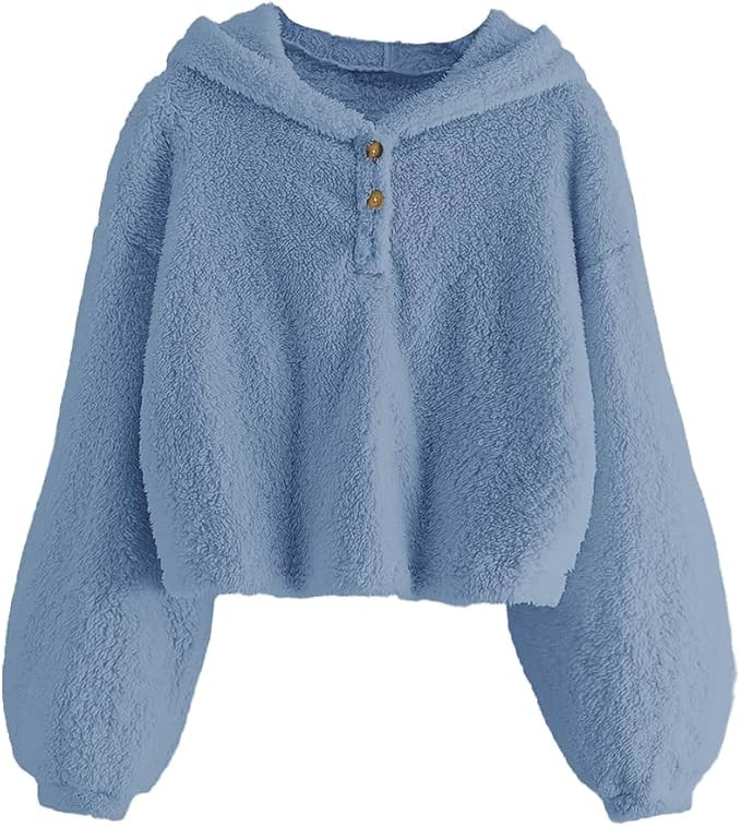GAMISOTE Kids Girl's Fuzzy Hoodies Warm Loose Button Down Pullover Sherpa Jacket Top | Amazon (US)
