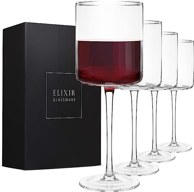 Square Red Wine Glasses Set of 4 - Hand Blown Edge Wine Glasses - Modern Flat Bottom Wine Glasses... | Amazon (US)