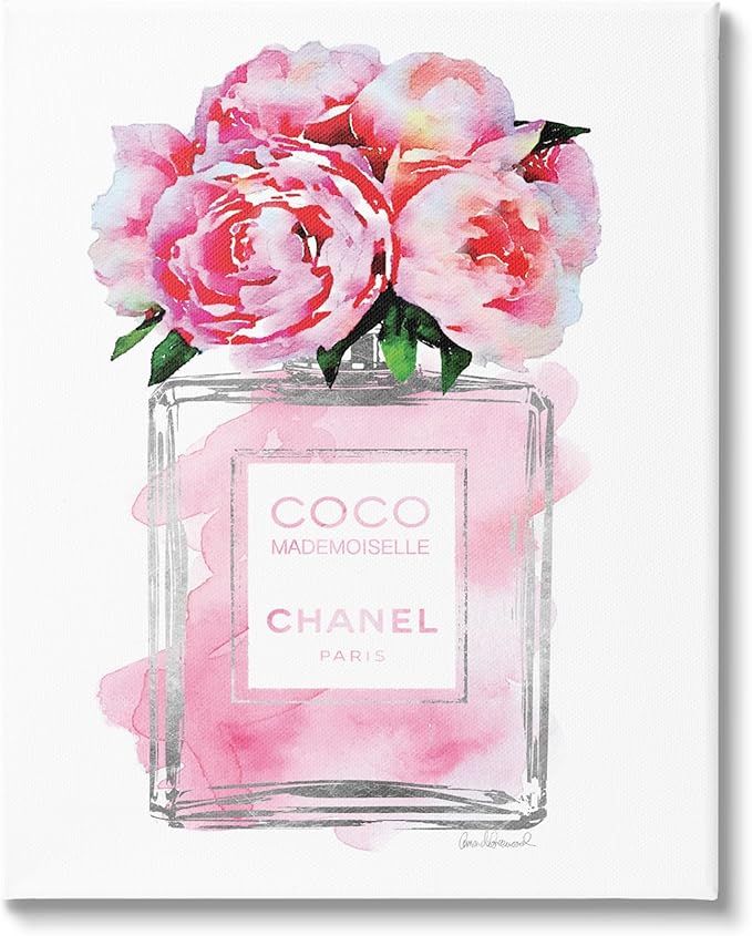 Stupell Industries Glam Perfume Bottle V2 Flower Silver Pink Peony Stretched Canvas Wall Art, Pro... | Amazon (US)
