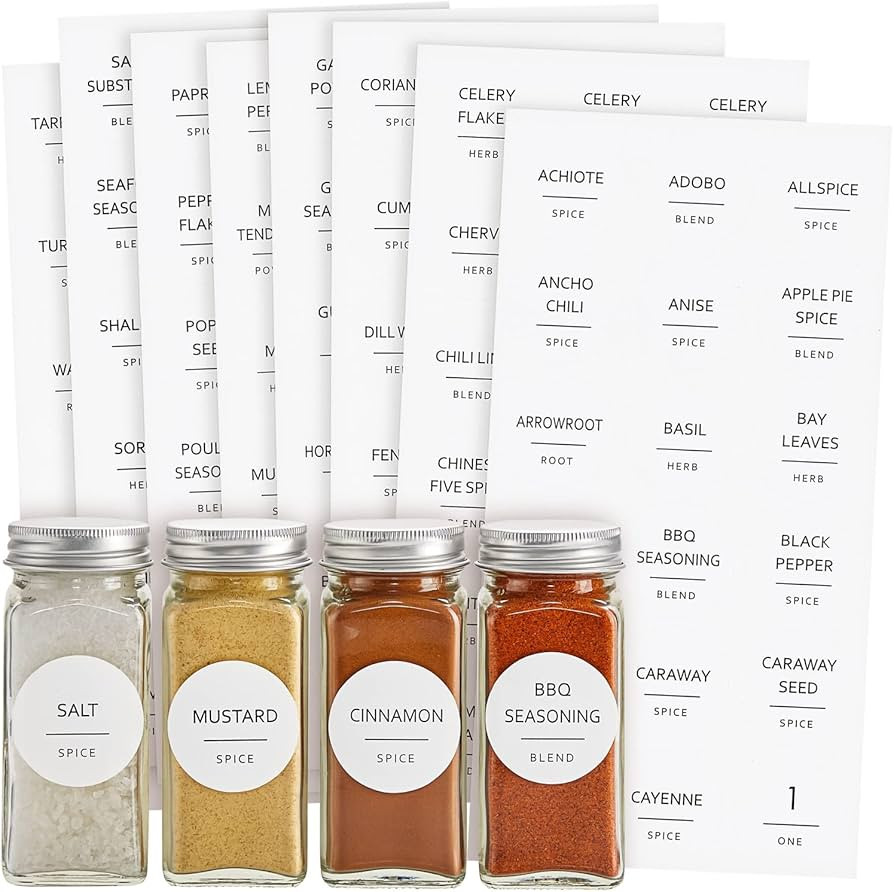 Talented Kitchen Round Spice Jar Labels - Water-Resistant Removable Vinyl Lid Stickers - Spice Ra... | Amazon (US)