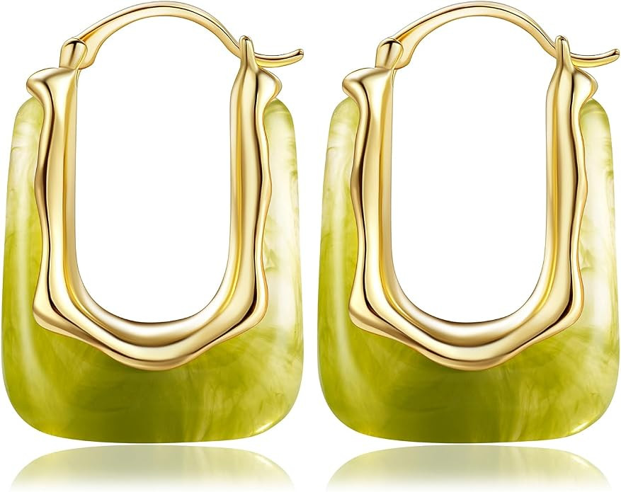 Acrylic Gold Hoop Earrings Chunky Huggie Statement Vintage Earrings Cute Resin Drop Earring Trend... | Amazon (US)