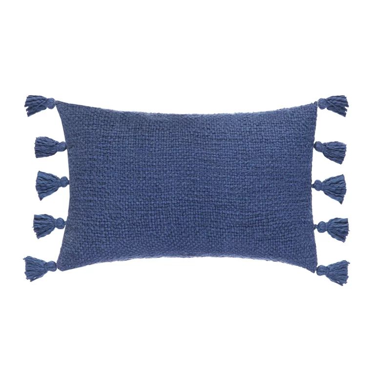 Better Homes & Garden 14" X 24" Oblong Boucle Decorative Pillow with Fringe, Blue (1 count) - Wal... | Walmart (US)