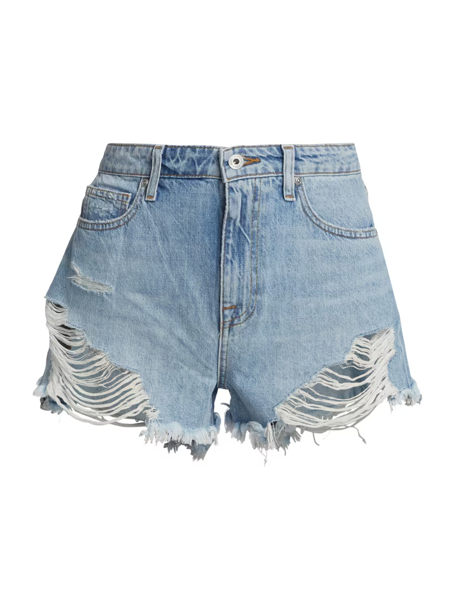 Leo Distressed High-Rise Denim Shorts | Saks Fifth Avenue