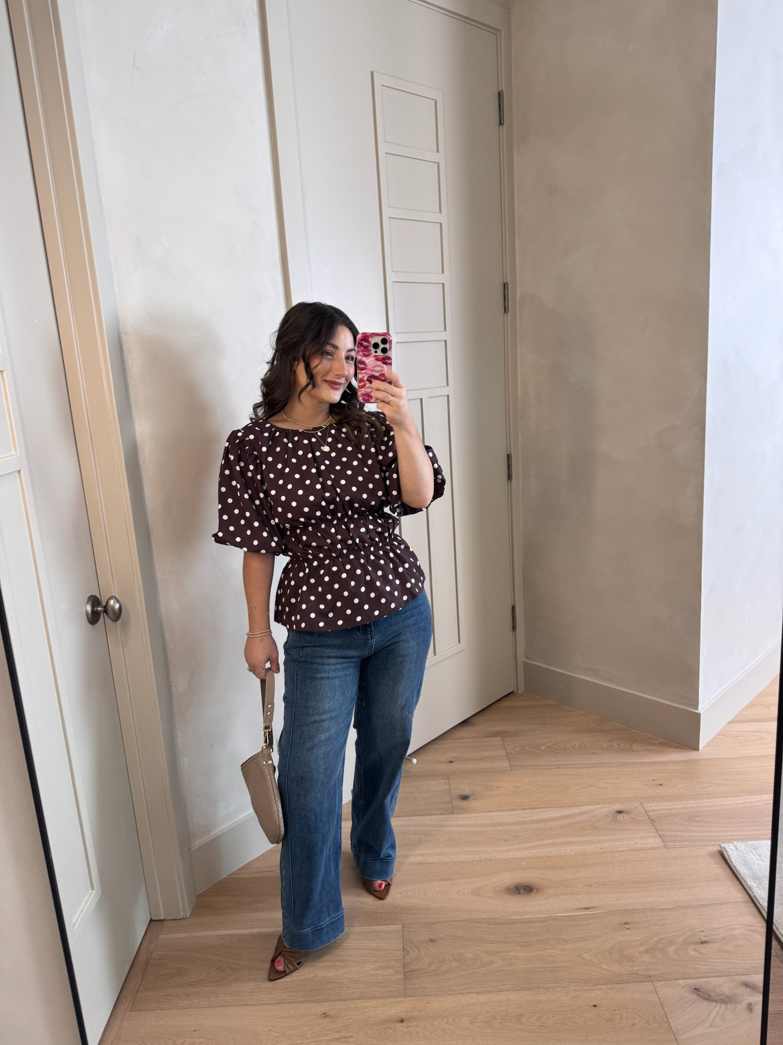 Love the details on this too! Puff sleeves to cover the arms, cinched waist and chic polka dots! 

Top size small, jeans size 4

5’0” 140lbs 
Petite friendly

#LTKdayinmylife #LTKootd #LTKPetite