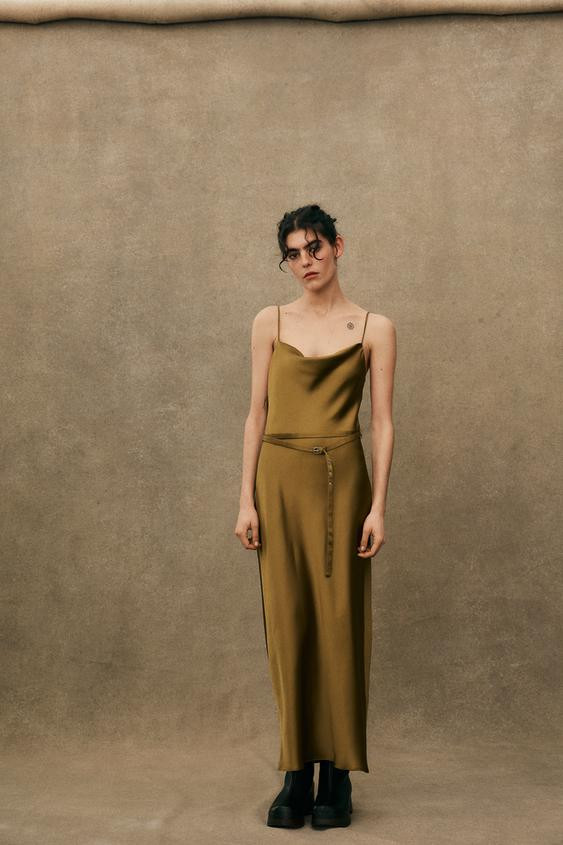SATIN MIDI DRESS WITH BELT | Zara US