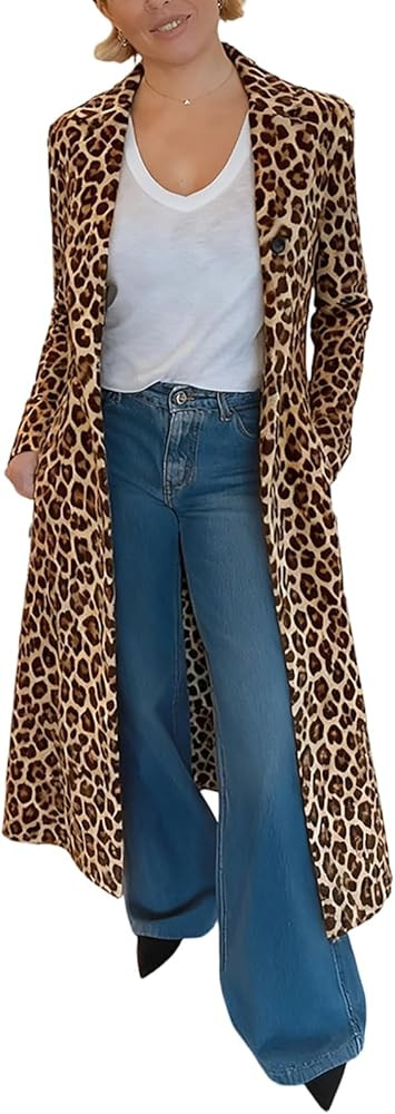 Women's Leopard Print Long Duster Jacket – Elegant Cheetah Print Trench Over Coat Lightweight 2... | Amazon (US)