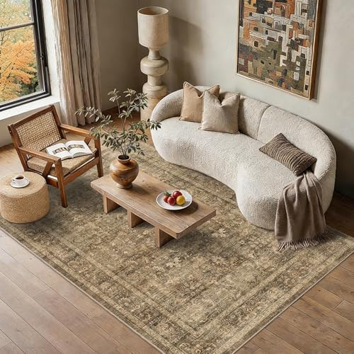 5x7 Brown Washable Area Rugs for Living Room Non Slip Low Pile Vintage Boho Throw Rug Soft Retro ... | Amazon (US)