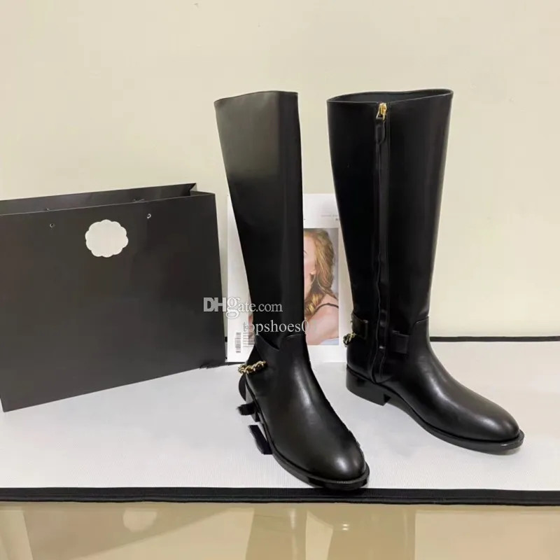 Thigh-High Boots New Designer Women Side Zipper High-Tube Boot Metal Chain Roman Knee High Boot T... | DHGate