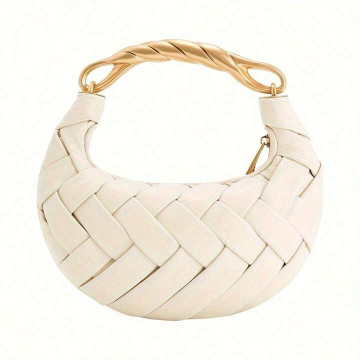Special-Interest Design Woven Handbag Fashion Solid Color Metal Handle Portable Messenger Bag | SHEIN