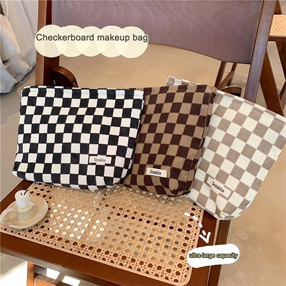 Checkered Makeup Bag, Corduroy Chessboard Cosmetic Bag for Purse, Small Cosmetic Pounch Cute Travel  | Amazon (US)