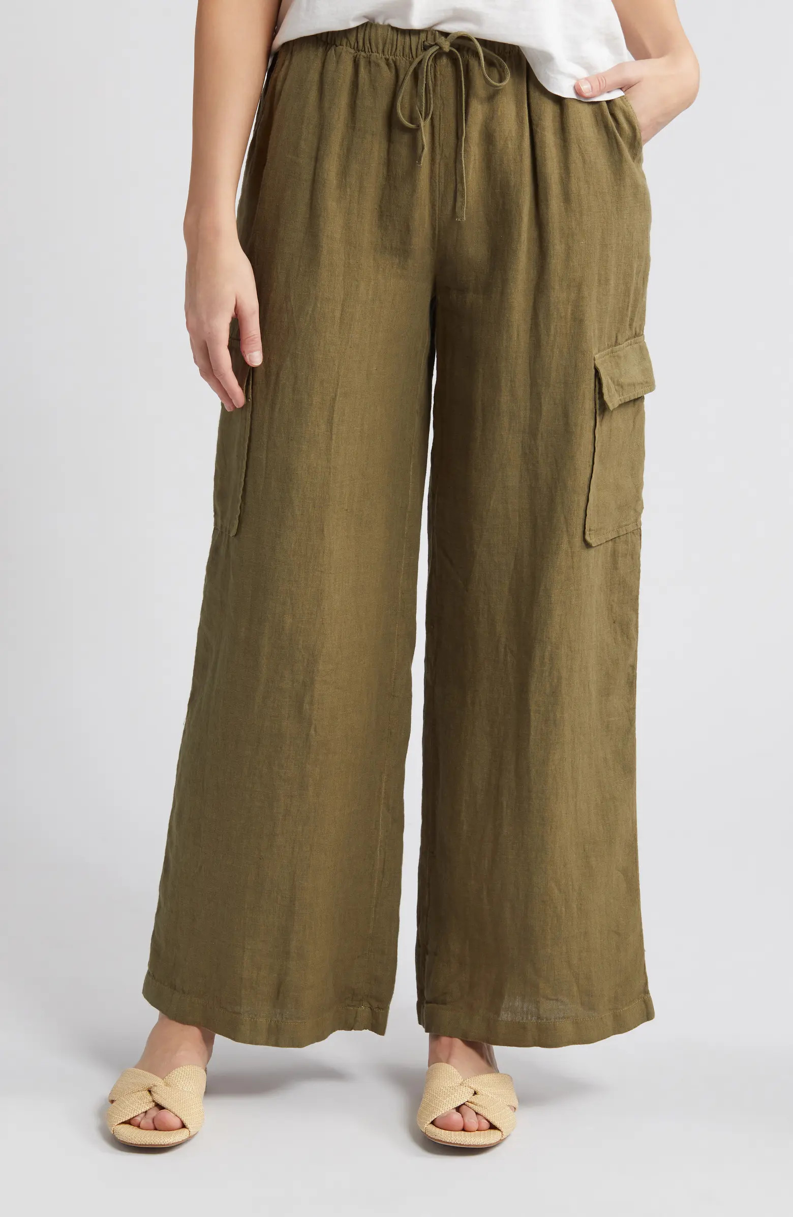Drawstring Wide Leg Linen Cargo Pants | Nordstrom