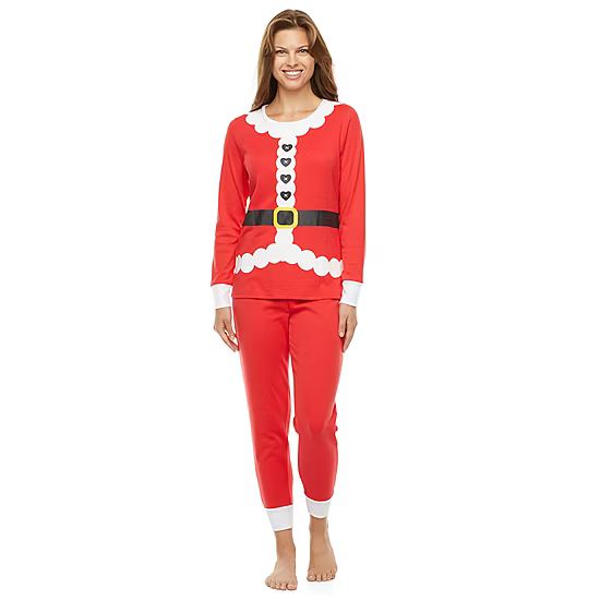Secret Santa & Elf Family Matching Pajamas Womens Crew Neck Long Sleeve 2-pc. Pant Pajama Set | JCPenney