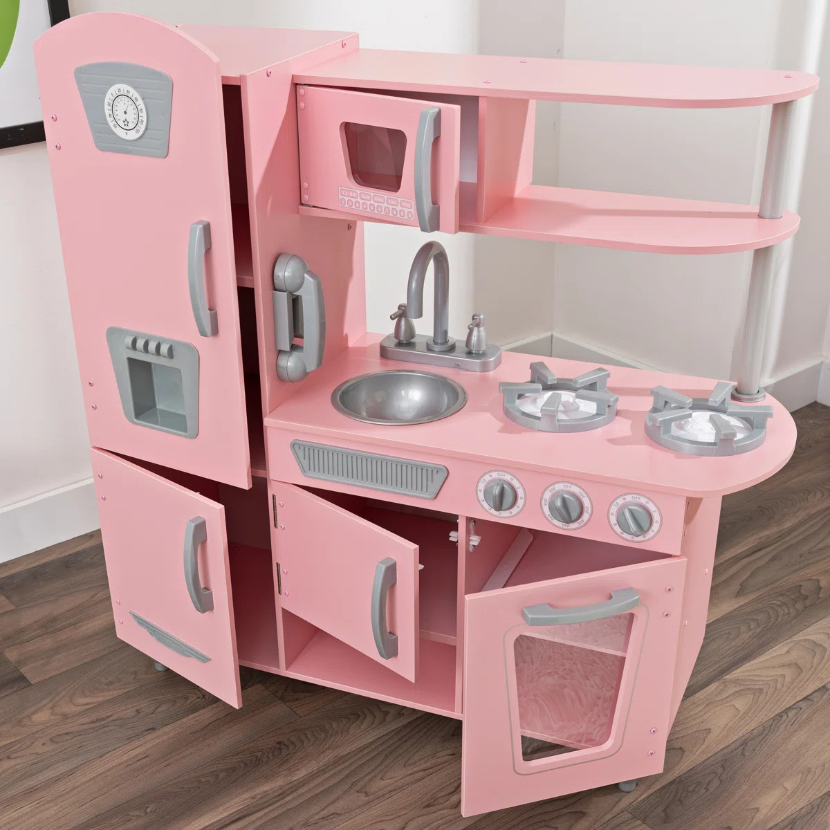 Vintage Wooden Play Kitchen with Ice Maker and Play Phone | Wayfair North America
