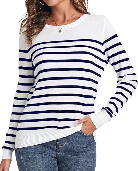QUALFORT Women's 100% Cotton Sweater, Basic Lightweight Long Sleeve Pullover | Amazon (US)