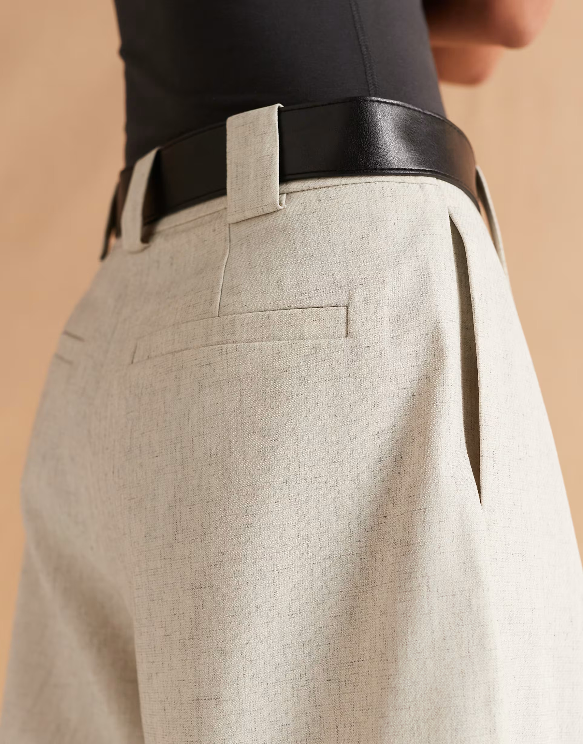 ASOS DESIGN tailored textured barrel leg trousers with belt in cream | ASOS (Global)