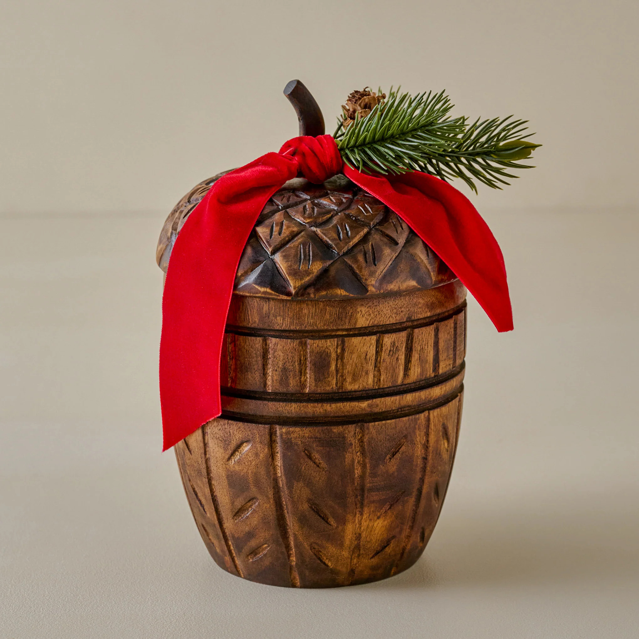 Hand-Carved Frosted Pine Acorn Candle | Magnolia