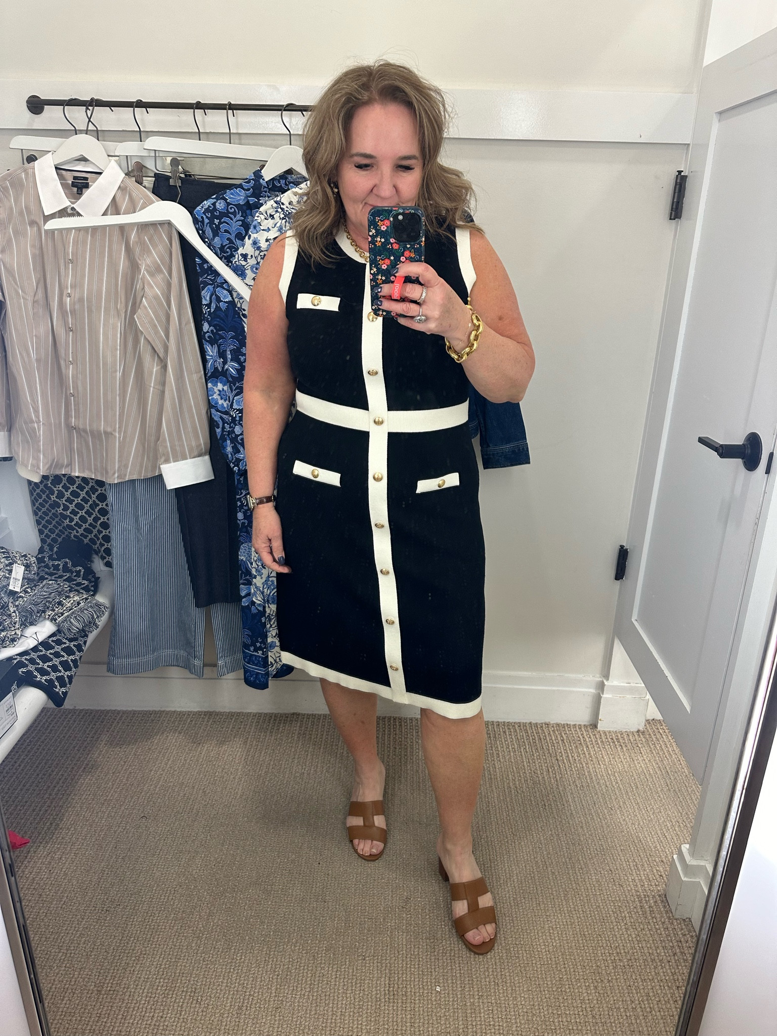 I really liked this dress. But I don’t wear sleeveless so this would work great for me with one of their textured, black and cream cardigans, or a solid black blazer or a cream blazer. If you wear sleeveless, I highly recommend this dress. I am in a size large regular.

Talbots outfit  

#LTKmidsize #LTKover40 #LTKworkwear