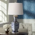 Barnes and Ivy Iris Asian Table Lamp 28" Tall Porcelain Blue Floral Jar Geneva White Drum Shade f... | Walmart (US)