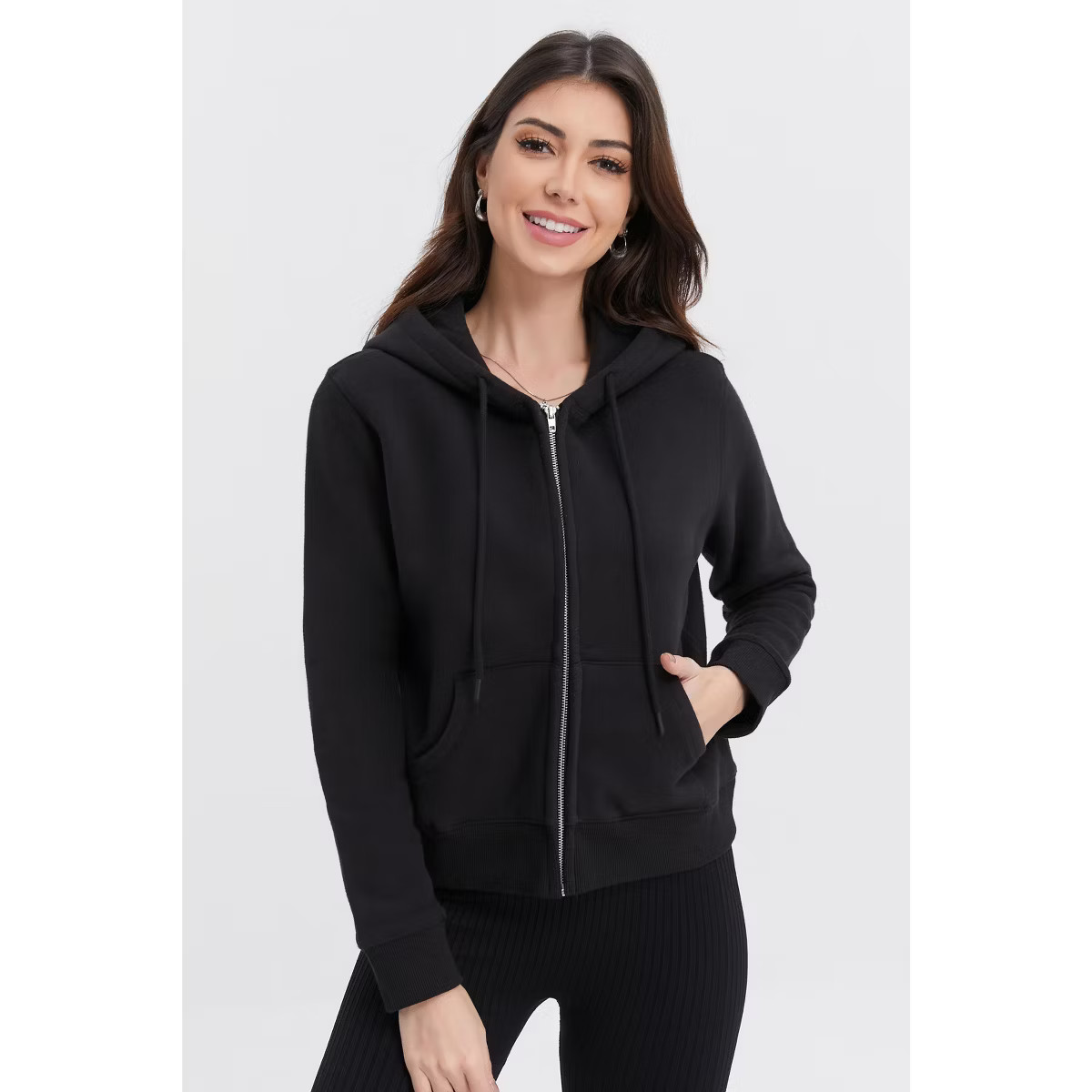Spruce Fashion Women's Cozy Brushed Fleece Zip-Up Hoodie, Black, S | Target