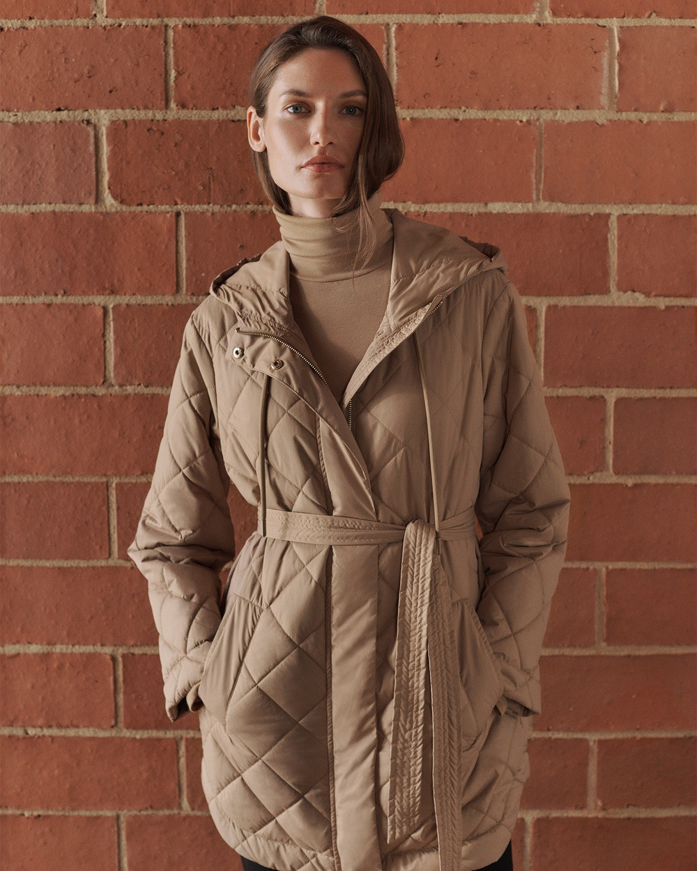 Trenery - Diamond Quilted Hooded Anorak in Light Camel - Coats & Jackets (Brown) Diamond Quilted Hooded Anorak in Light Camel | THE ICONIC (AU & NZ)
