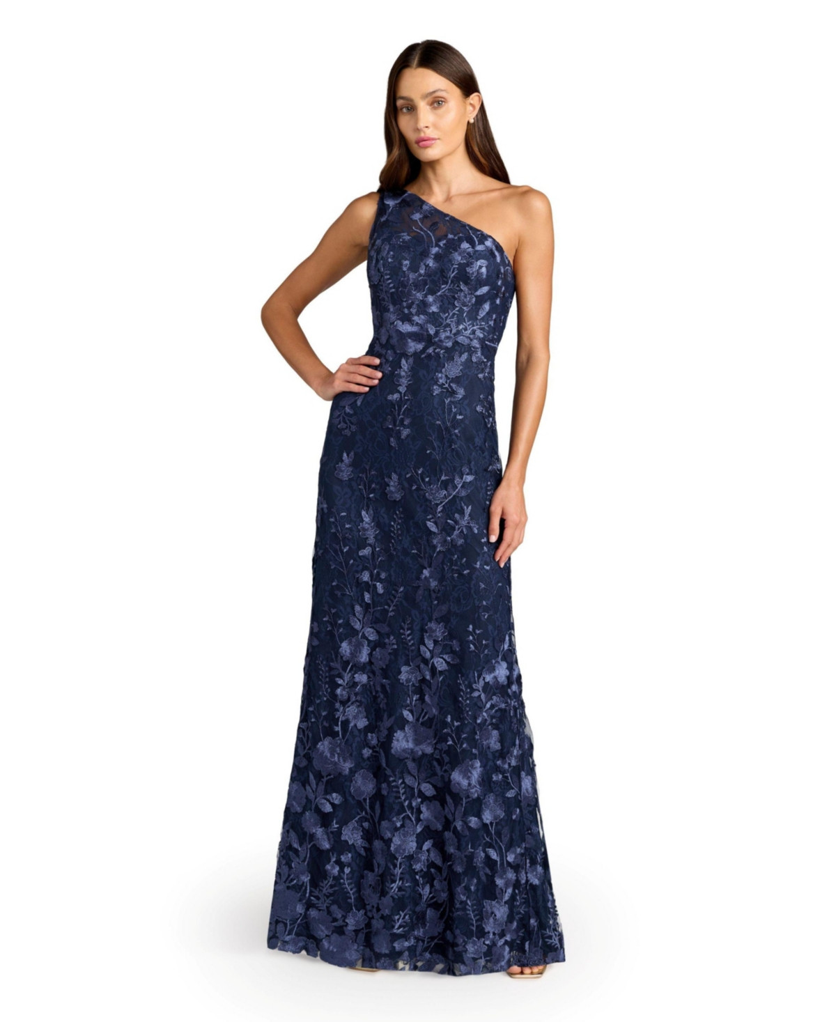 Mac Duggal Women's One Shoulder Lace Embroidered Gown - Midnight multi | Macy's