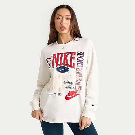 Nike Women's Sportswear Oversized French Terry Crewneck Sweatshirt in Sail/Black Size: Large | Finish Line (US)