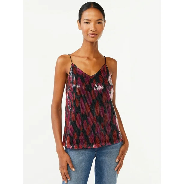 Scoop Women's Printed Sequin Cami Top - Walmart.com | Walmart (US)
